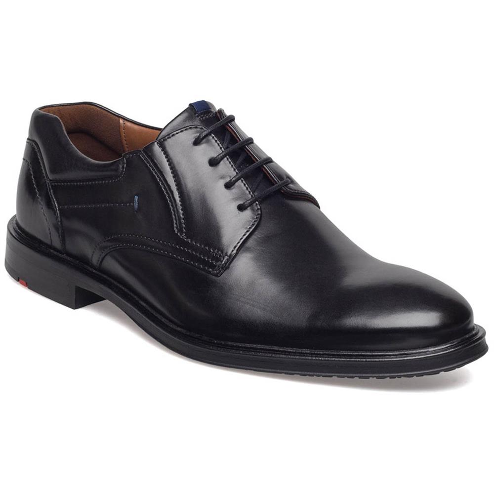 LLOYD Kos Extra Large – Scarpe Derby Stringate Uomo, Pelle Liscia Nera, Suola Gomma, Taglia 44.5 Extra Larga